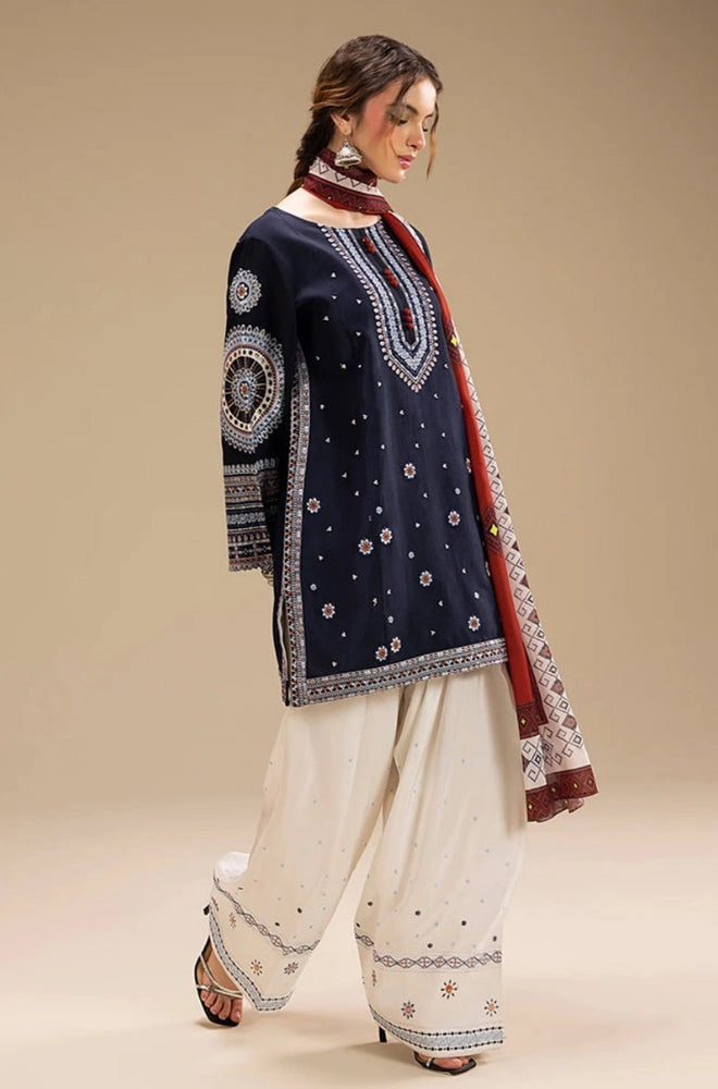 Ethnic - 3PC Dhanak Embroidered Shirt With Wool Printed Dupatta and Trouser - BFB0885