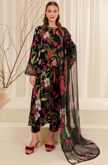Baroque - Winter 3PC Black Khaddar Digital Printed Dress - BFU0457