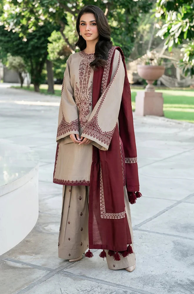 Baroque - 3PC Dhanak Embroidered Suit - BFU0068