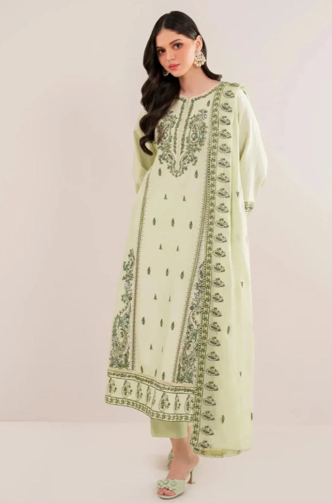 Motifz - 3PC Dhanak Embroidered Shirt With Embroidered Dhanak Dupatta and Trouser - BFB0966