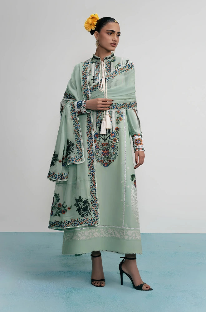 Jugnu - 3PC Dhanak Embroidered Shirt With Chiffon Embroidered Dupatta and Trouser - BFB01060