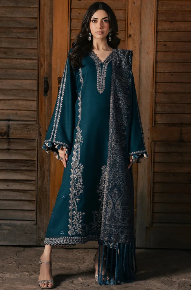 Izel - 3PC Unstitched Dhanak Embroidered Shirt with Digital Printed Dupatta and Trouser - BFB01149