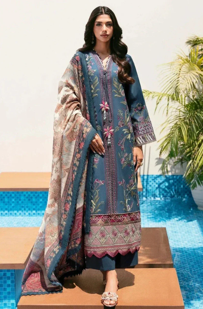 Ethnic - 3PC Embroidered Lawn Shirt with Monar Digital Printed Dupatta and Trouser - BFB0822