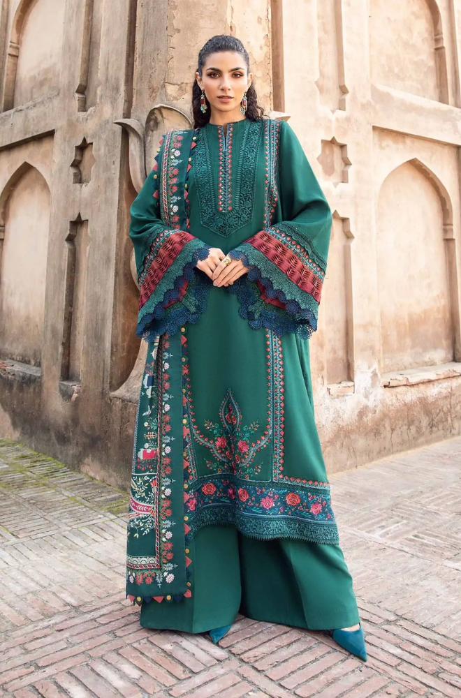 MARIA.B - 3PC Dhanak Embroidered Shirt With Printed Dupatta and Trouser - BFB0977