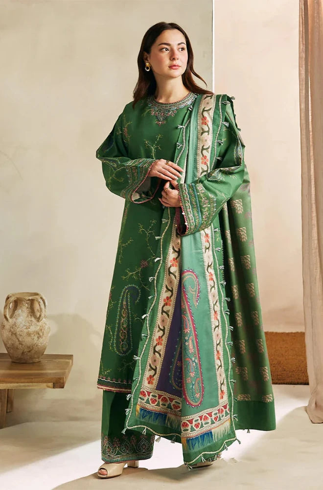 Zara Shahjahan - 3PC Dhanak Embroidered Shirt With Dhanak Printed Dupatta and Trouser - BFB0850