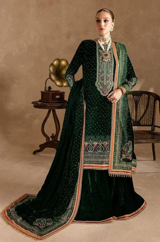 Kayseria -Winter 3PC Velvet Embroidered Suit - BFB0508
