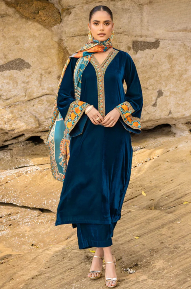 Winter 3PC Velvet Embroidered Suit - BFB0561