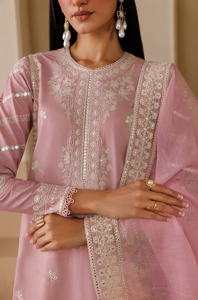 Emaan Adeel - 3PC Embroidered Lawn Shirt With Khadi Net Embroidered Dupatta and Trouser - BFB01016