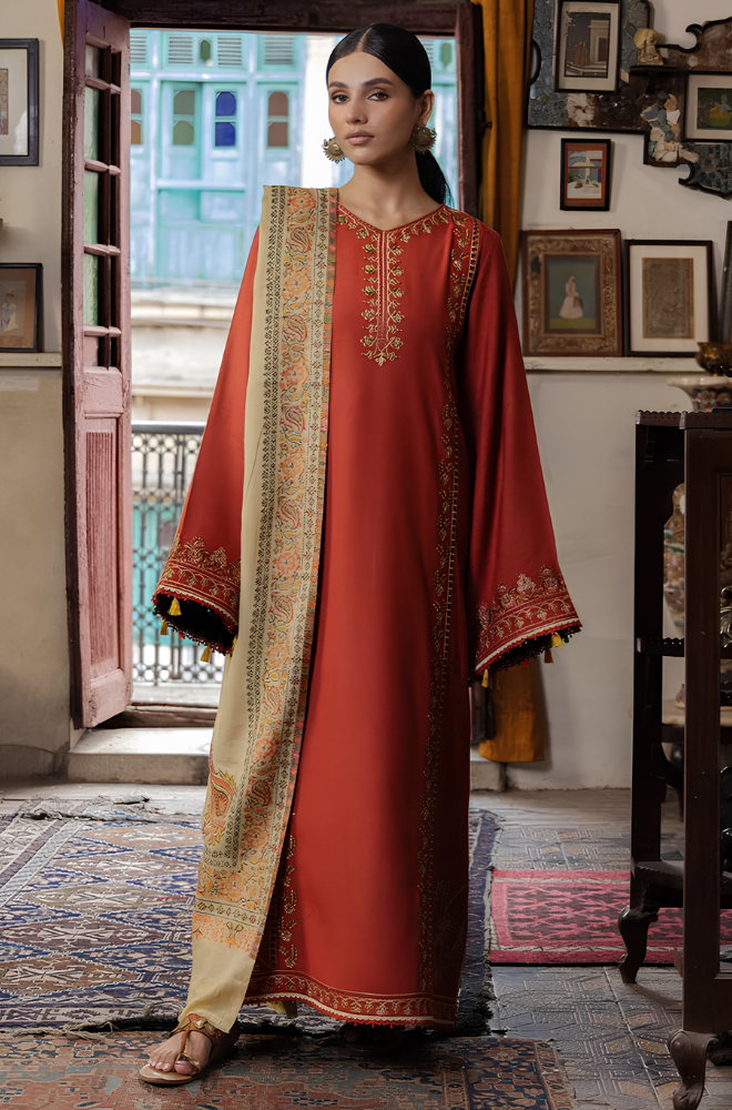 Yards - 3PC Dhanak Embroidered Shirt Printed Dupatta and Trouser - BFB01187
