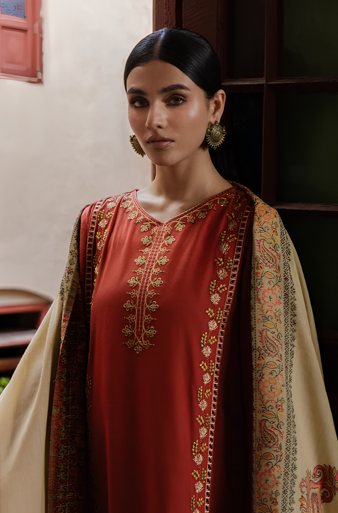 Yards - 3PC Dhanak Embroidered Shirt Printed Dupatta and Trouser - BFB01187