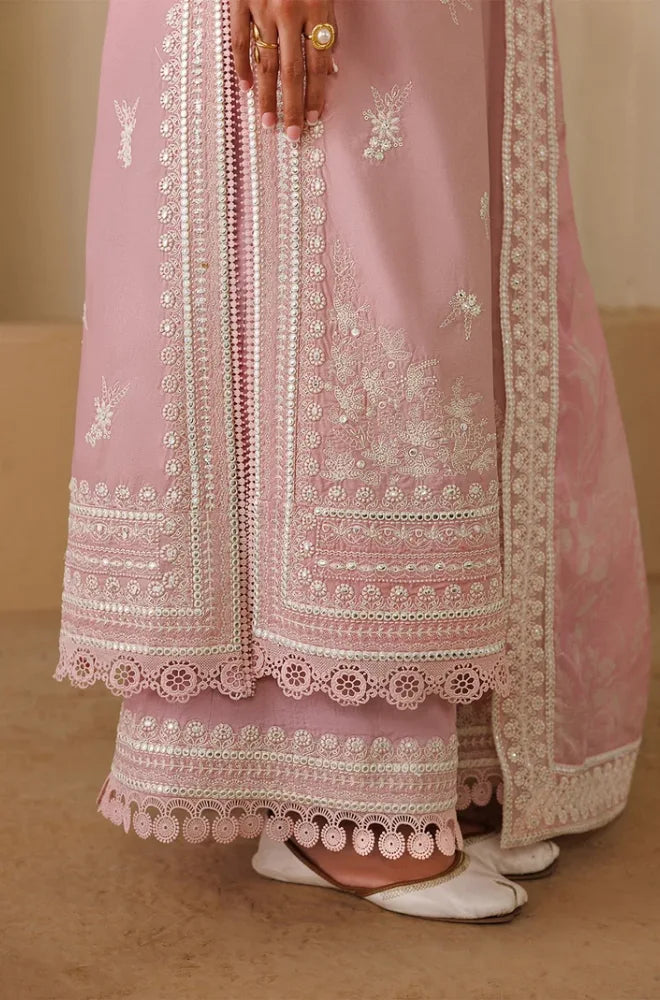 Emaan Adeel - 3PC Embroidered Lawn Shirt With Khadi Net Embroidered Dupatta and Trouser - BFB01016