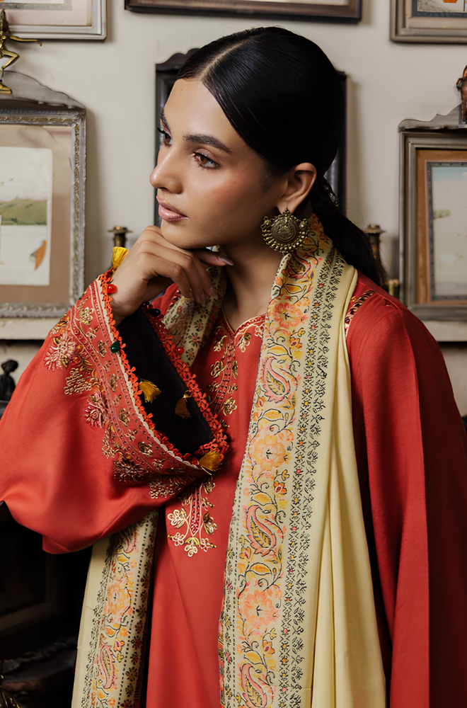 Yards - 3PC Dhanak Embroidered Shirt Printed Dupatta and Trouser - BFB01187