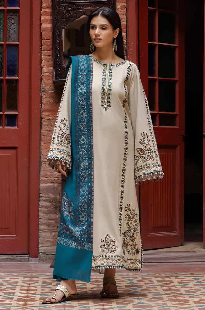 Yards - 3PC Dhanak Embroidered Shirt With Printed Dupatta and Trouser - BFB01188