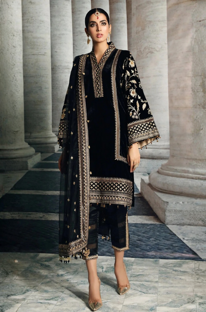 Asim Jofa -Winter 3PC Velvet Embroidered Suit - BFB0553
