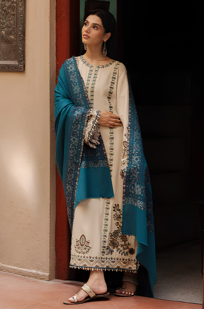 Yards - 3PC Dhanak Embroidered Shirt With Printed Dupatta and Trouser - BFB01188
