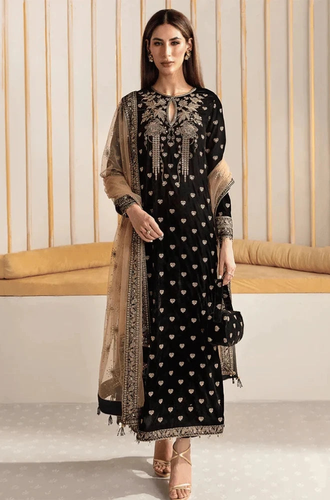Jazmin - 3PC Velvet Embroidered Shirt With Organza Embroidered Dupatta and Trouser - BFB01020
