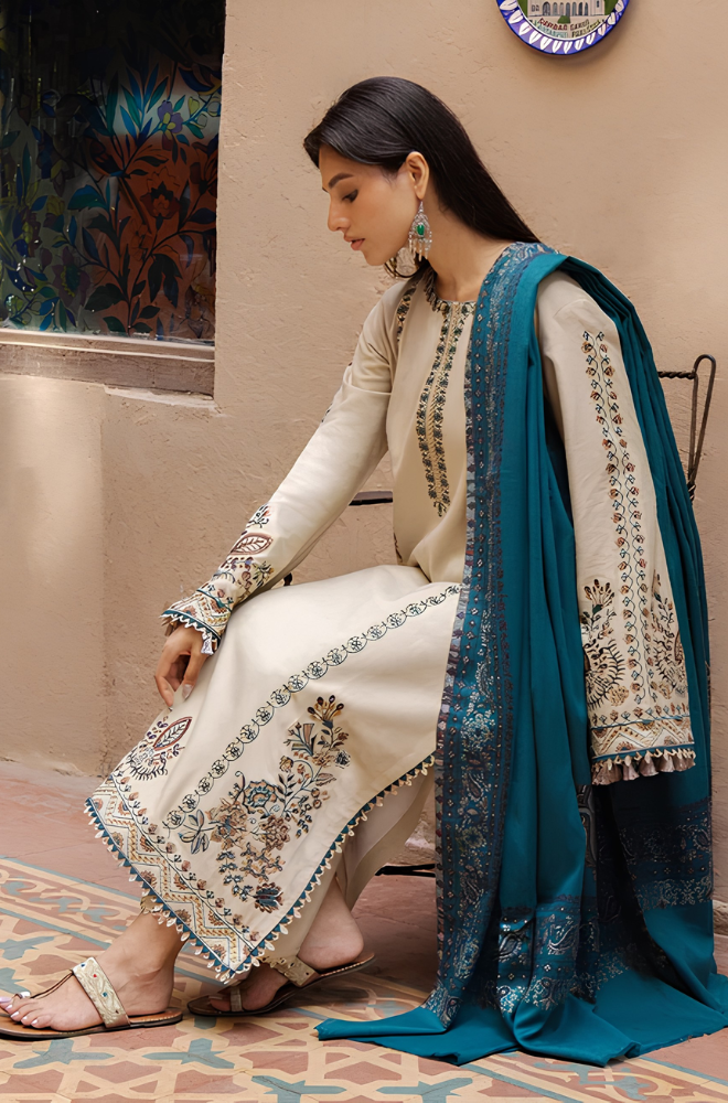 Yards - 3PC Dhanak Embroidered Shirt With Printed Dupatta and Trouser - BFB01188