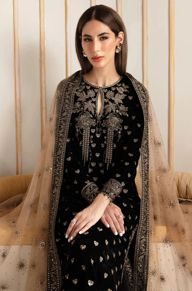 Jazmin - 3PC Velvet Embroidered Shirt With Organza Embroidered Dupatta and Trouser - BFB01020