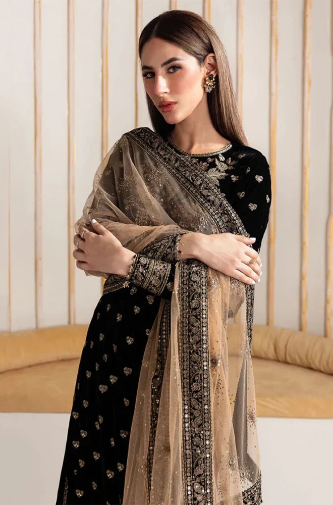 Jazmin - 3PC Velvet Embroidered Shirt With Organza Embroidered Dupatta and Trouser - BFB01020