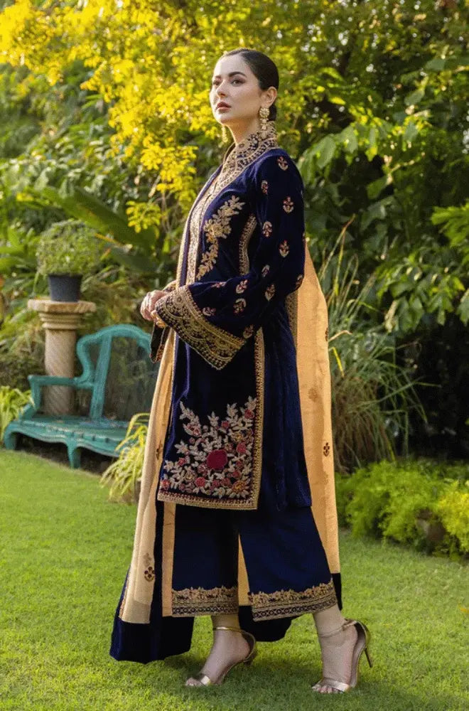 Jazmin - 3PC Velvet Embroidered Shirt With Organza Embroidered Dupatta and Trouser - BFB01019