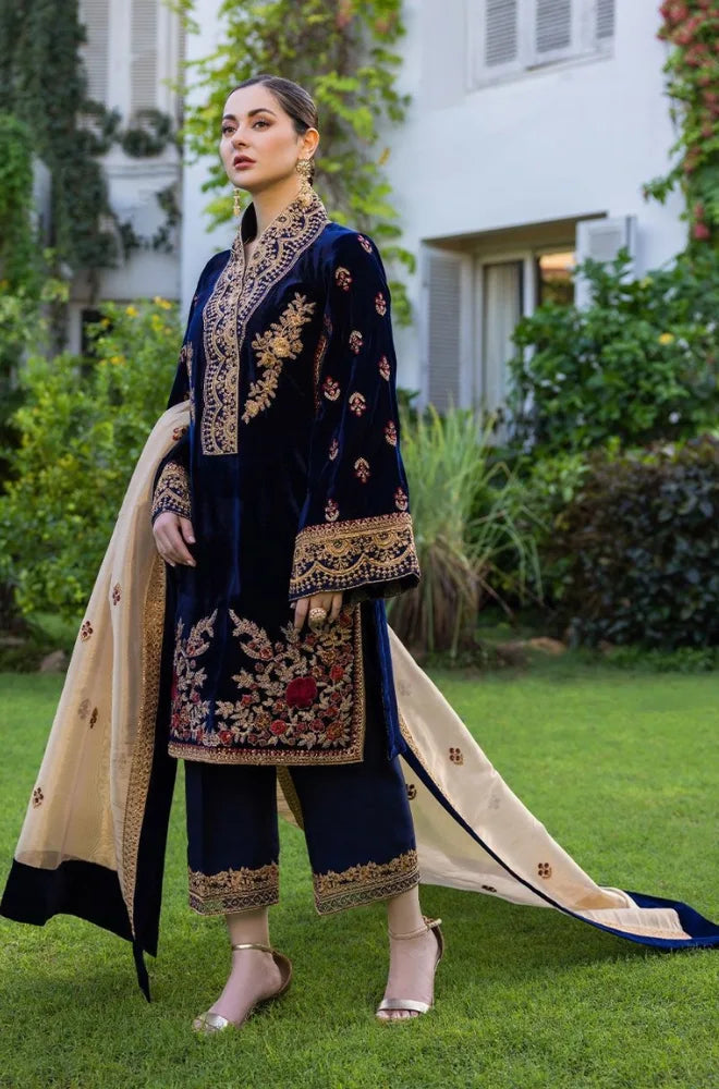 Jazmin - 3PC Velvet Embroidered Shirt With Organza Embroidered Dupatta and Trouser - BFB01019