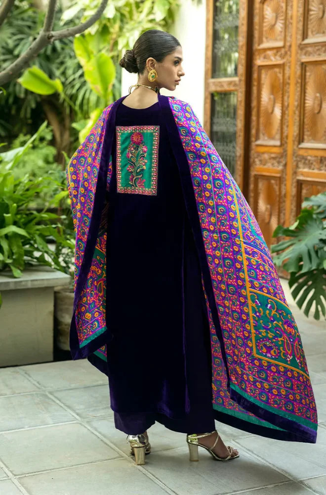 Charizma - 3PC Velvet Embroidered Shirt with Karandi Printed Dupatta and Trouser - BFB0925