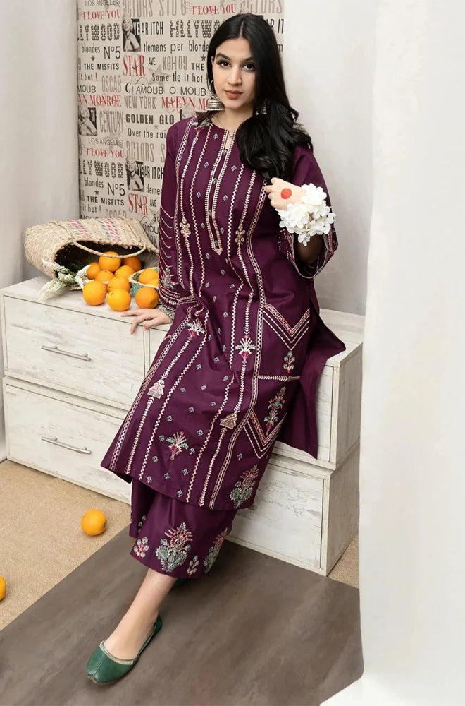 Urge - 3PC Dhanak Embroidered Shirt With Twill Printed Dupatta and Trouser - BFB0913