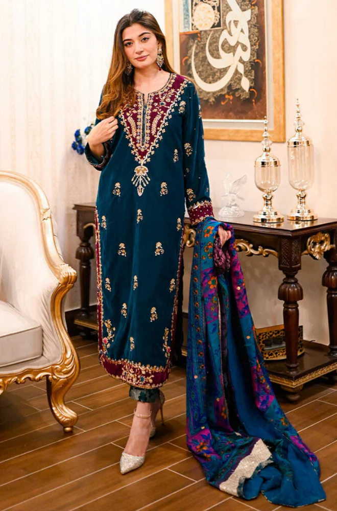 Winter 3PC Velvet Embroidered Suit - BFB0511