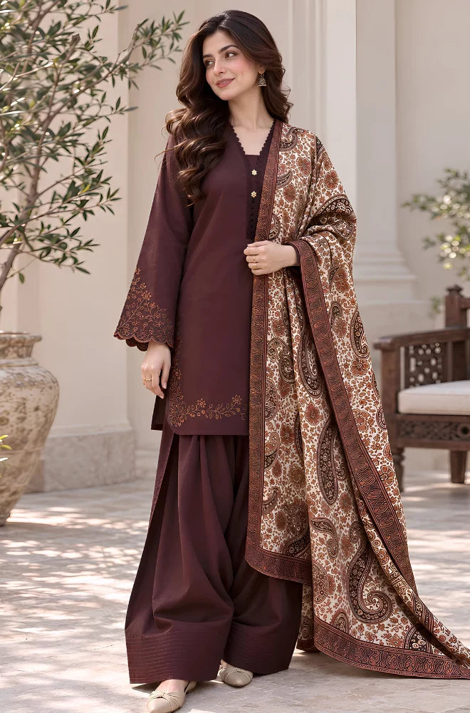 Sapphire - 3PC Dhanak Embroidered Shirt With Printed Dupatta and Trouser - BFT006