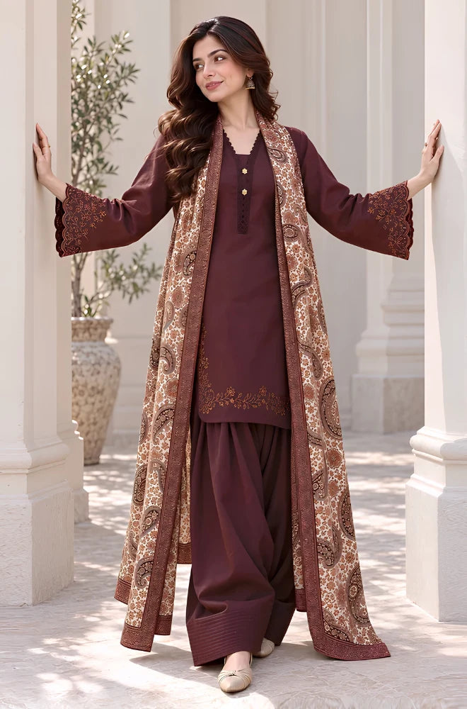 Sapphire - 3PC Dhanak Embroidered Shirt With Printed Dupatta and Trouser - BFT006