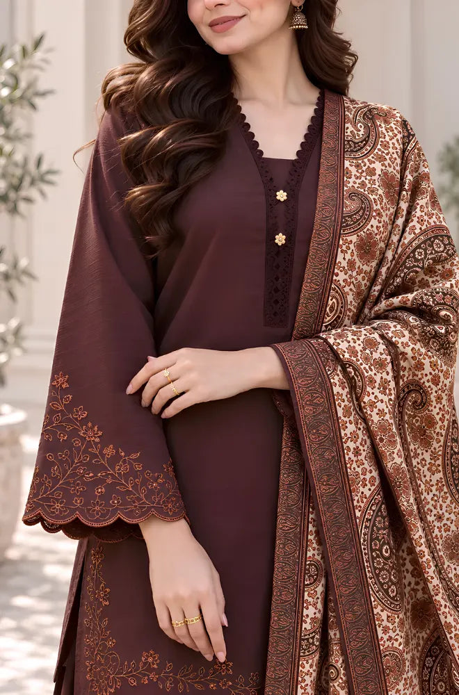 Sapphire - 3PC Dhanak Embroidered Shirt With Printed Dupatta and Trouser - BFT006