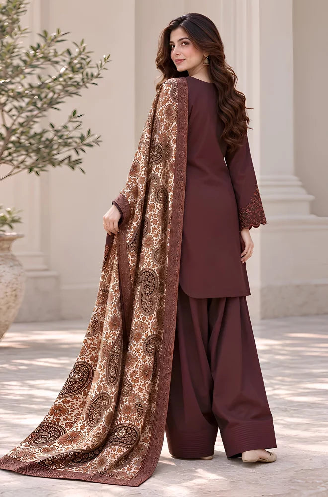 Sapphire - 3PC Dhanak Embroidered Shirt With Printed Dupatta and Trouser - BFT006