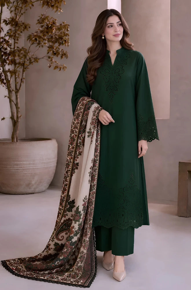 Charizma - 3PC Dhanak Embroidered Shirt With Printed Dupatta and Trouser - BFT007