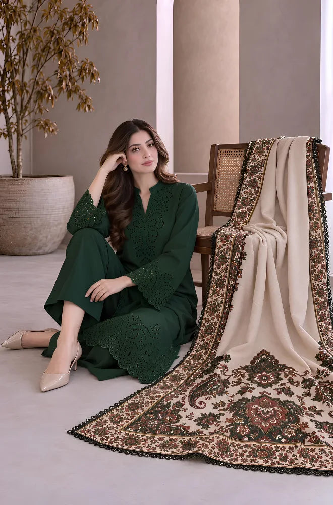 Charizma - 3PC Dhanak Embroidered Shirt With Printed Dupatta and Trouser - BFT007