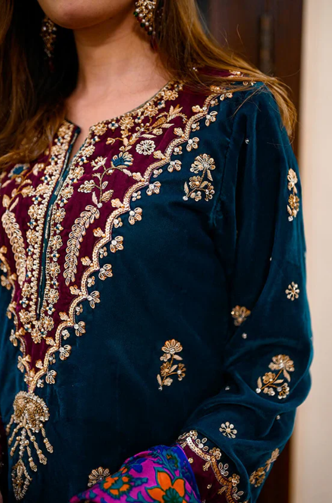 Winter 3PC Velvet Embroidered Suit - BFB0511