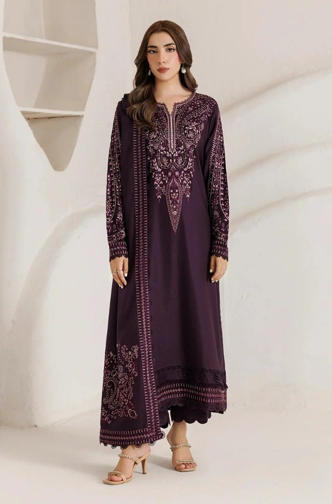 Daria - 3PC Unstitched Dhanak Embroidered Shirt with Dhanak Embroidered Dupatta and Trouser - BFB01154