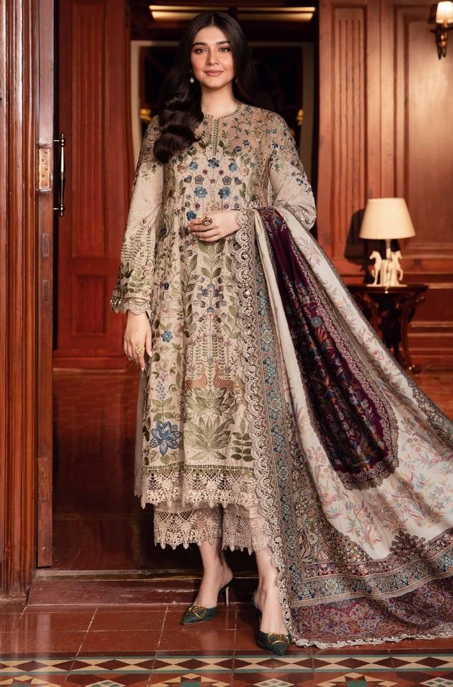 HUSSAIN REHAR - Winter 3PC Dhanak Embroidered Suit - BFB0473