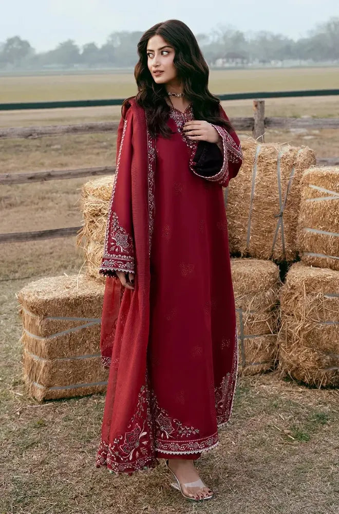 IZEL - 3PC Embroidered Lawn Shirt With Cotton Net Embroidered Dupatta and Trouser - BFB01021