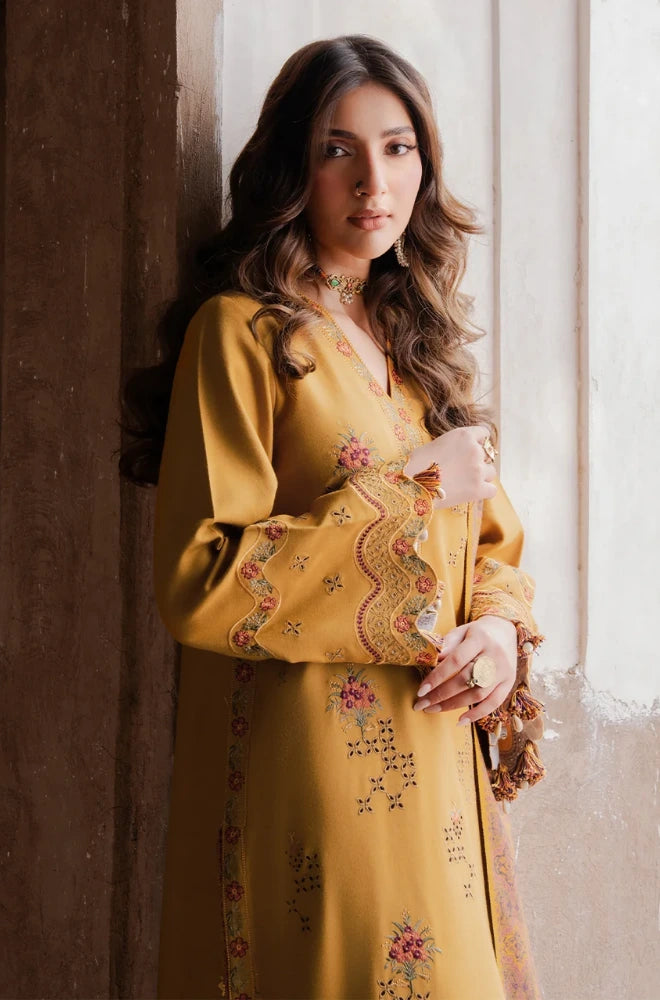 Izel - 3PC Dhanak Embroidered Shirt With Wool Printed Dupatta and Trouser - BFB01025