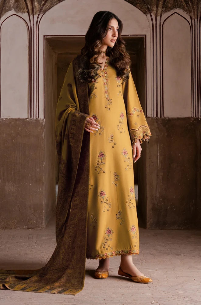 Izel - 3PC Dhanak Embroidered Shirt With Wool Printed Dupatta and Trouser - BFB01025