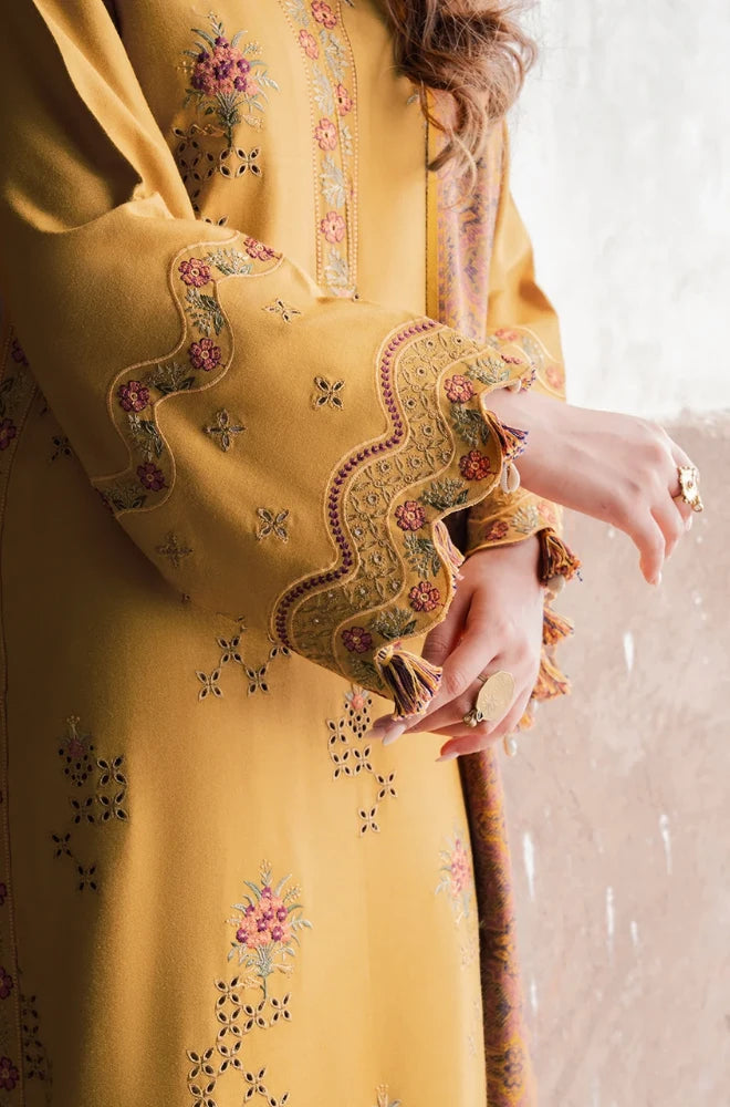 Izel - 3PC Dhanak Embroidered Shirt With Wool Printed Dupatta and Trouser - BFB01025