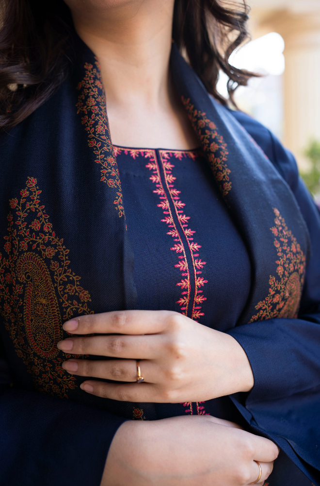 Asling - Winter 3PC Dhanak Embroidered Suit - BFB0409