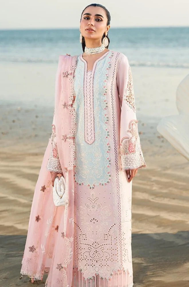 QALAMKAR - 3PC Lawn Chikankari Embroidered Shirt with Chiffon Embroidered Dupatta and Trouser- BFB0650