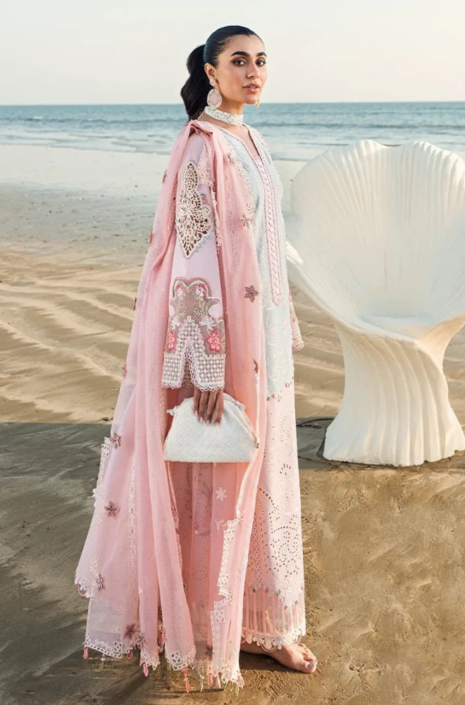 QALAMKAR - 3PC Lawn Chikankari Embroidered Shirt with Chiffon Embroidered Dupatta and Trouser- BFB0650
