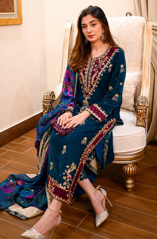 Winter 3PC Velvet Embroidered Suit - BFB0511