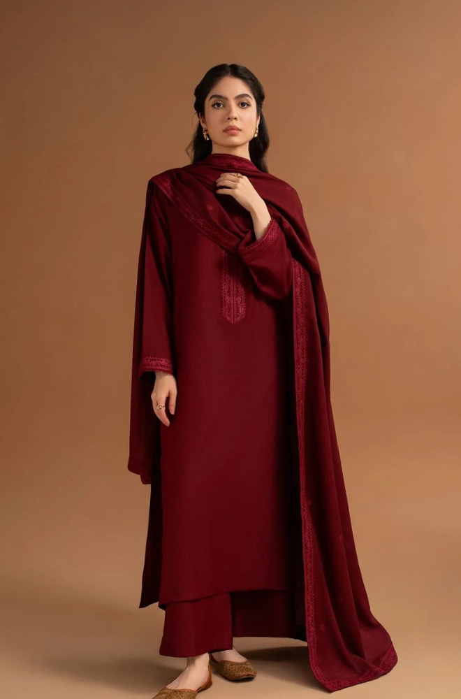 Tiraz - 3PC Dhanak Embroidered Shirt With Dhanak Embroidered Dupatta and Trouser - BFB01005