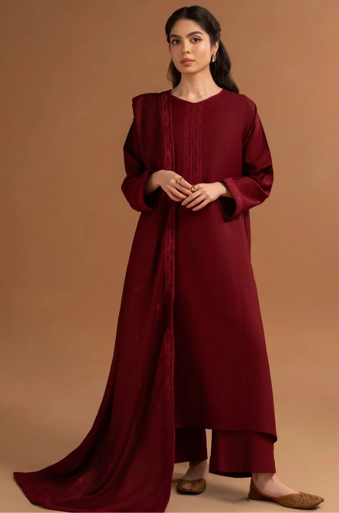 Tiraz - 3PC Dhanak Embroidered Shirt With Dhanak Embroidered Dupatta and Trouser - BFB01005