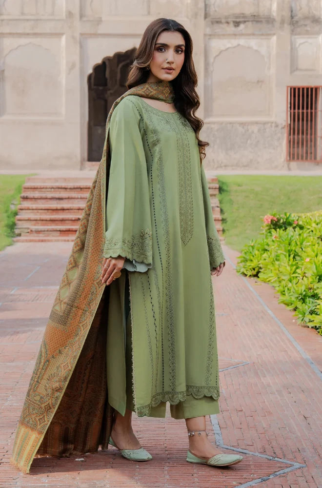 IZEL - 3PC Dhanak Embroidered Shirt With Digital Printed Dupatta and Trouser - BFB01024