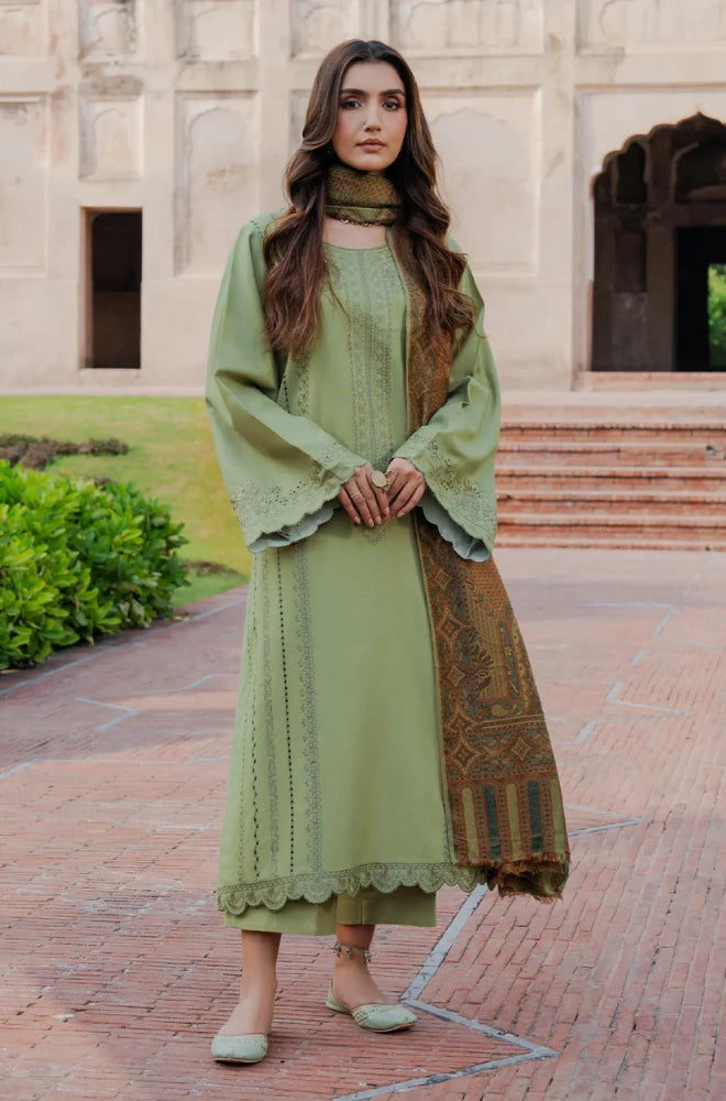 IZEL - 3PC Dhanak Embroidered Shirt With Digital Printed Dupatta and Trouser - BFB01024