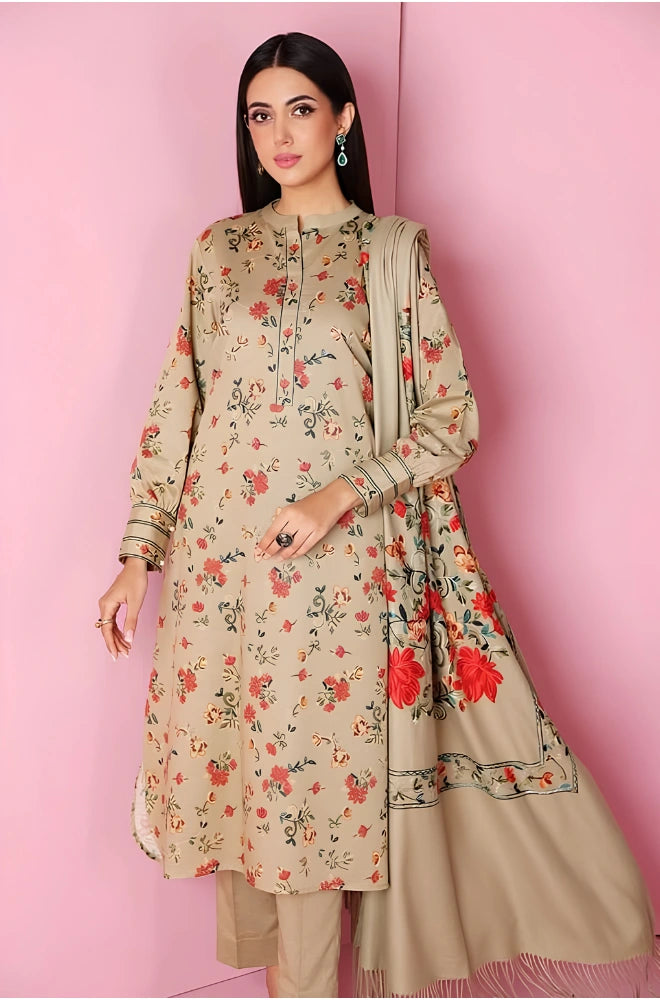 3 Piece Dhanak Embroidered Suit For Women - BFB01117